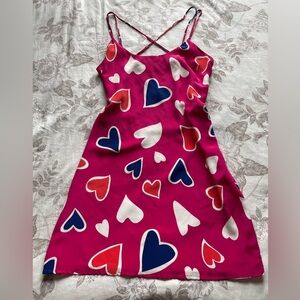 Walter VTG 100% Silk Pink Heart Print Mini Slip Dress 10 Retro Coquette Fairy